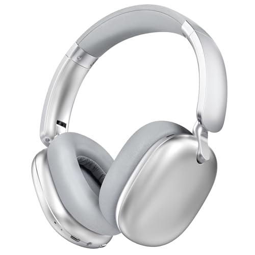 RORSOU C6 Active Noise Cancelling Headphones, Wireless Over Ear Bluetooth Headphones, 60H Playtime, Lightweight Folding Comfort Fit Ear Cups Headset with Mic for iPad/Travel/PC/Home Silver