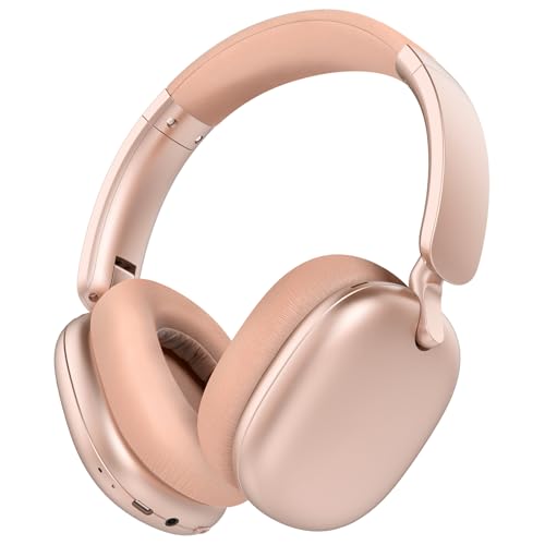 RORSOU C6 Active Noise Cancelling Headphones, Wireless Over Ear Bluetooth Headphones, 60H Playtime, Lightweight Folding Comfort Fit Ear Cups Headset with Mic for iPad/PC/Home Rose Gold