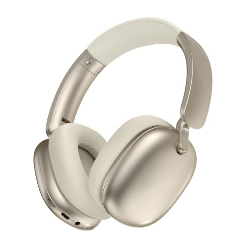 RORSOU C6 Active Noise Cancelling Headphones, Wireless Over Ear Bluetooth Headphones, 60H Playtime, Lightweight Folding Deep Bass Comfort Fit Ear Cups Headset with Mic for iPad/Travel/PC/Home Gold